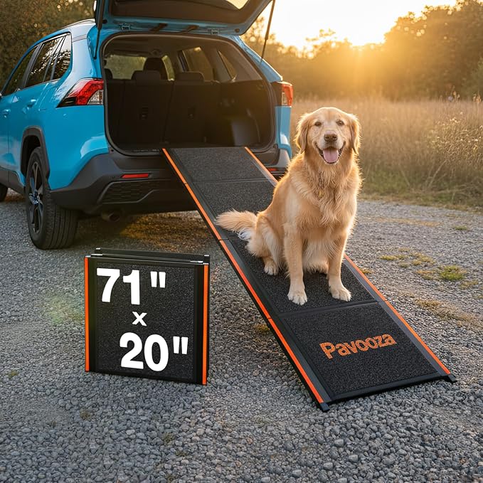 Extra Wide Folding Dog Ramp for Car SUV Truck, Glow Edges, 250 lbs