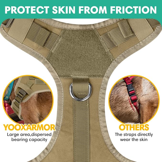 YooxArmor No Pull Dog Harness and Leash Set, Tactical Adjustable for Small Sized Dog, Easy Walk Soft Vest Padded Oxford for Training Hiking (Khaki-S)