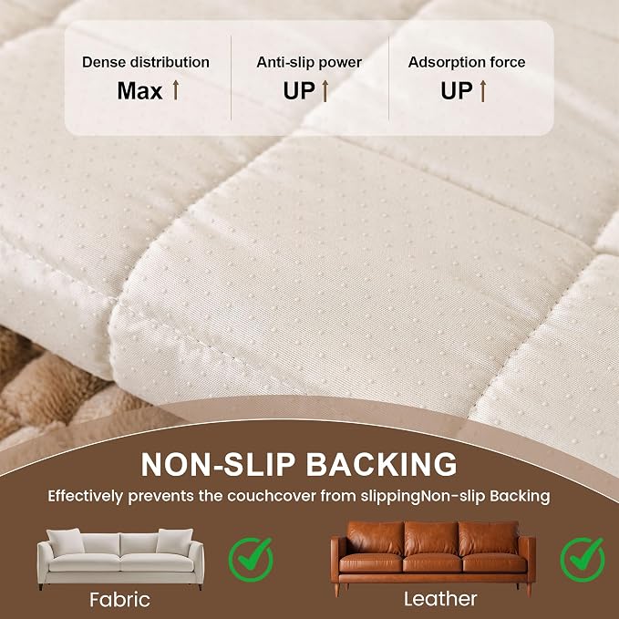 OTOB All Seasons Couch Covers for 3 Cushion Sofa Pet Friendly, Non Slip Plush Fuzzy Sofa Covers Washable, Soft Cozy Sofa Slipcovers Dog Bed Mat Furniture Protector (Coffee, 27.6" x 82.7")