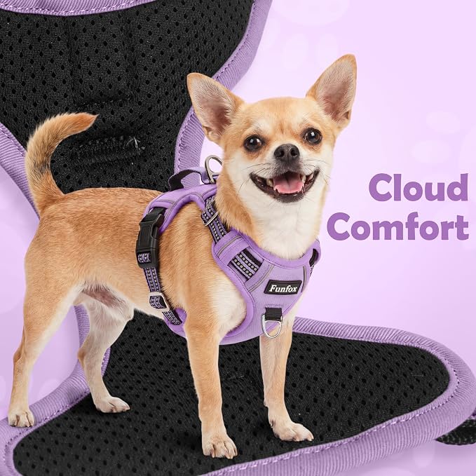 Dog Harness No Pull, Adjustable Pet Vest Harness, Super Soft Material with Vertical Handle Easy Control, Reflective Night Walking, 2 Leash Clips for XLarge Dogs, Purple, XL