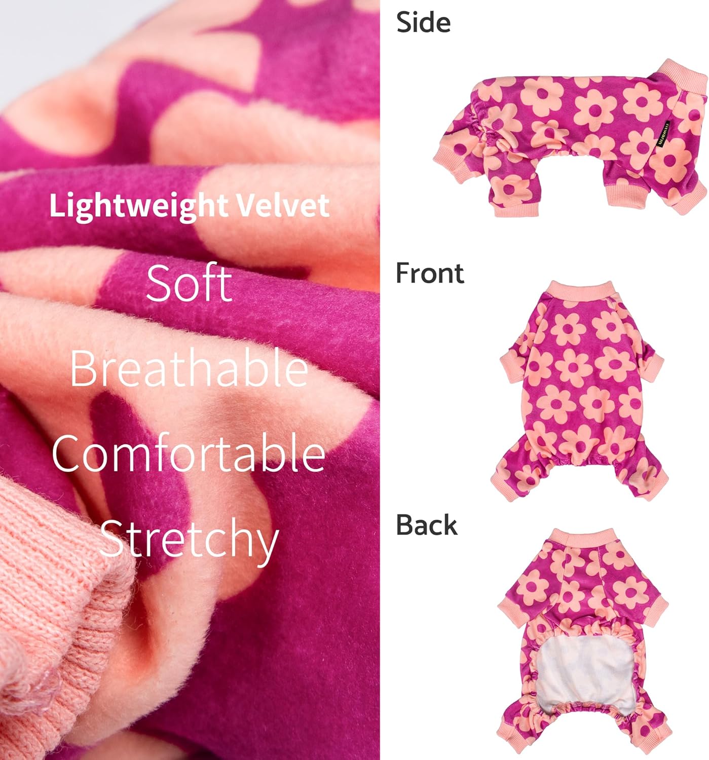 Fitwarm Flower Fleece Dog Pajamas, Warm Winter Dog Clothes for Small Dogs Girl, Cozy Pet Onesie with Feet, Pink, XS