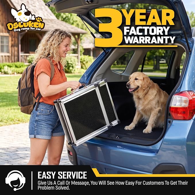 71" Aluminum Alloy Dog Ramp for Car SUV Truck Side Door, Foldable Outdoor Pet Ramp with Adjustable Support Head, Non-Slip Traction Surface, Sturdy Ramp for Large Dogs Up to 150 LBS (5 Folded)