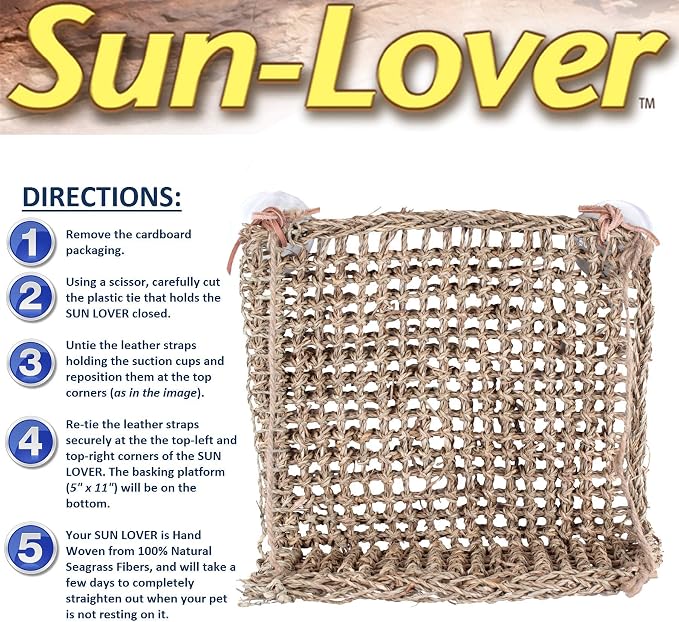 PENN-PLAX Reptology Lizard Lounger Sun Lover Basking Platform – 100% Natural Seagrass Fiber – Ideal for Bearded Dragons, Anoles, Geckos, and Other Reptiles