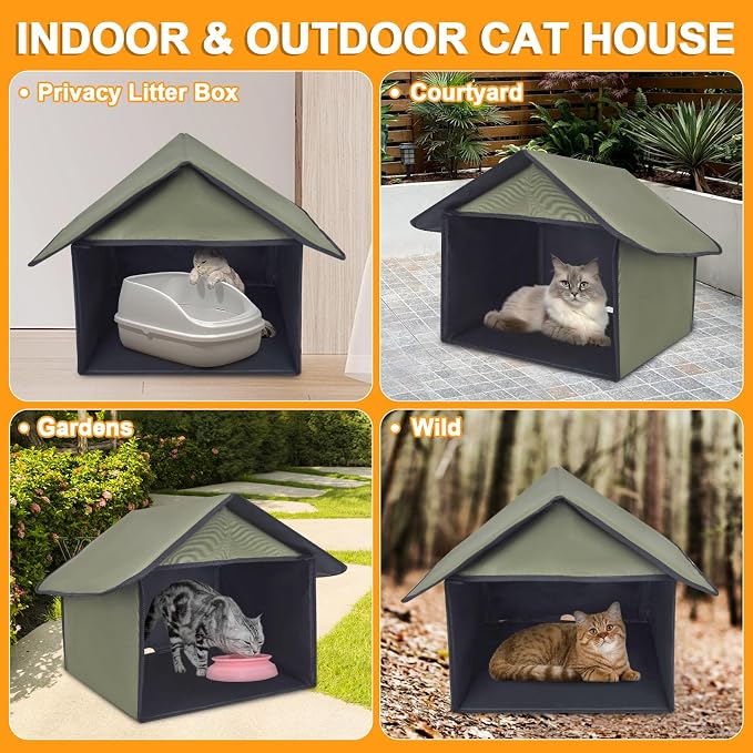 Outdoor Cat Feeding Station for Food and Wate Waterproof Camouflage | Stray Cat Shelter Cat Shelter Outdoor for Cats Birds Rabbits and Small Dog The Detachable Roof Design 17in