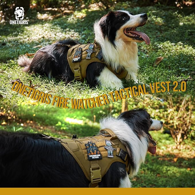 OneTigris Tactical Dog Harness Vest with Handle, Military Dog Harness for Large Medium Dogs,FIRE Watcher 2.0 No-Pull Service Dog Vest,Adjustable Dog Vest Harness for Walking Hiking Training(XL,Brown)
