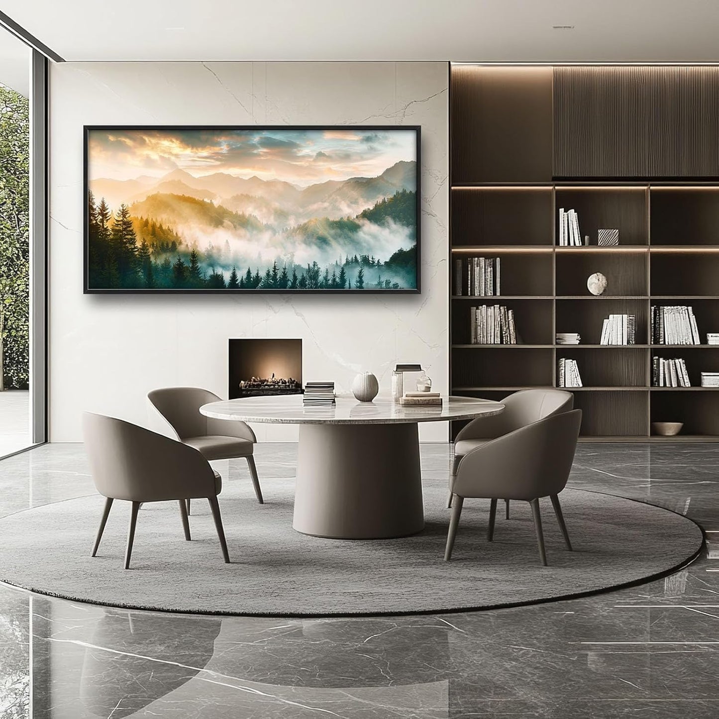 Mountain Large Wall Art Foggy Forest Landscape Pictures Sunrise Wall Decor Nature Scenery Canvas Print Painting Artwork for Bathroom Living Room Bedroom 60L" x 30W"