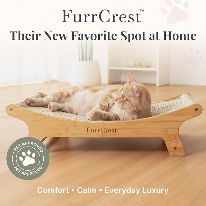 XL Sisal Cat Scratcher Bed with Elevated Hammock for Indoor Cats, Replaceable Natural Sisal Pad, Large Cat Lounge, Anti-Slip No-Wobble Bamboo Frame, Natural Grey
