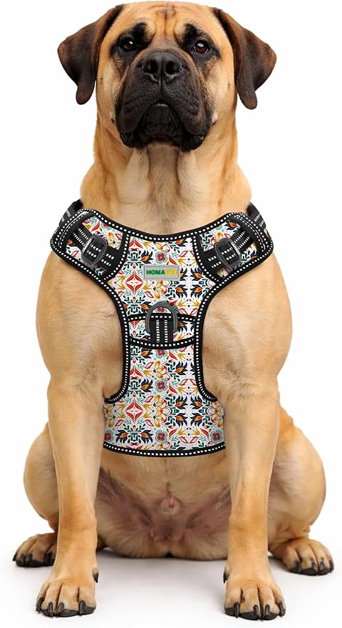 Homapet. Tactical Dog Harness with Dual Leash Attachment Points, Adjustable and Reflective Military Grade Dog Vest with Comfort Control Handle (Floral, L)