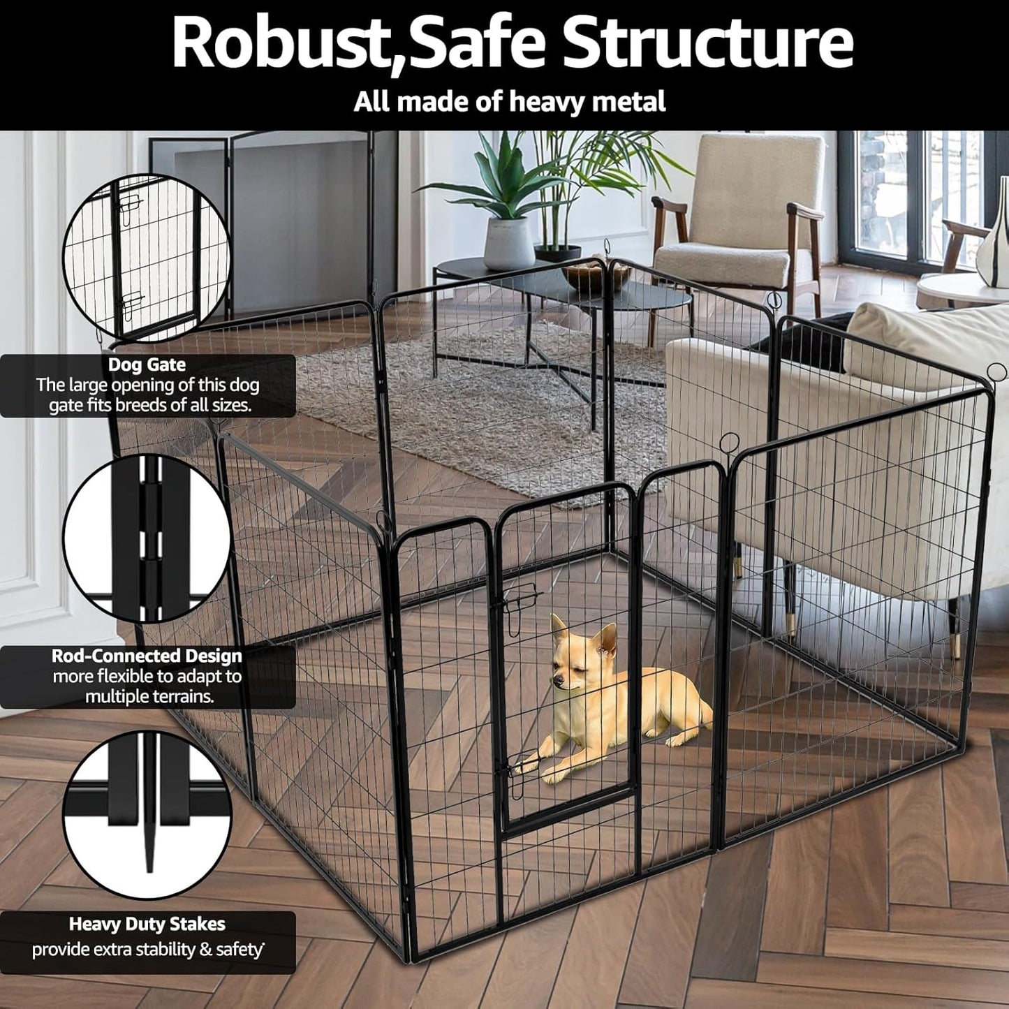 PJYuCien Dog Playpen Outdoor Plus Storage Bag, 24" H 8 Panels Puppy Pen with Square Bottom & Top Cover, Heavy Duty Dog Fence for Camping