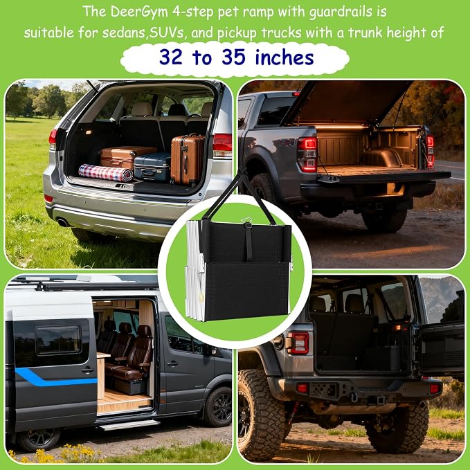 DeerGym Dog Stairs with Guardrail for Large Dogs,22" L × 17" W 230 lbs | Foldable Pet Steps for Car 4 Step Non Slip Surface Designed for Oversized SUVs, Off Road Vehicles, and Pickup Trucks