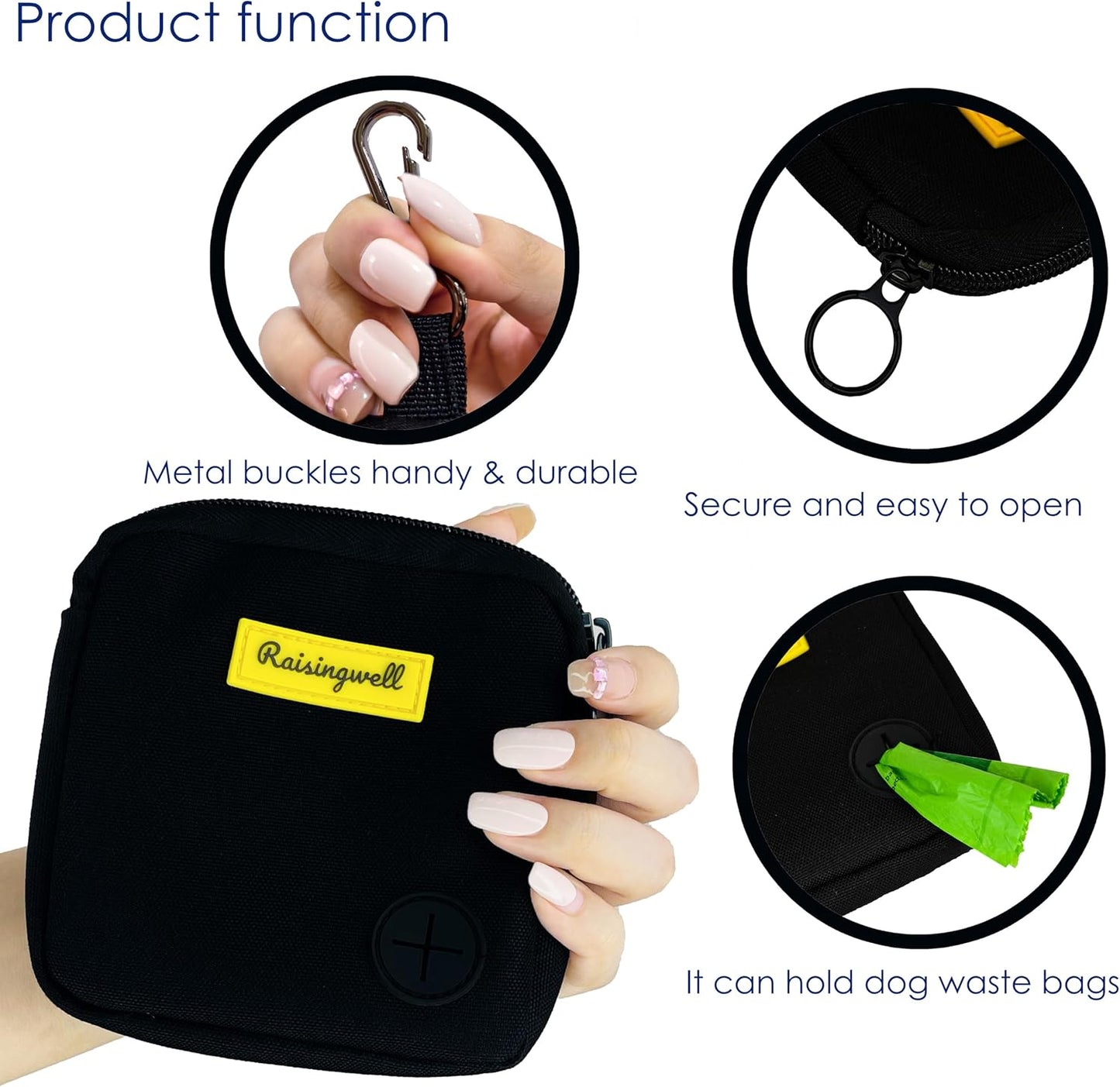 Dog Treat Pouch for Pet Walking and Training with Clicker Poop Bags Small Fanny Zipper Pack Holder for Puppy Snack Dispenser Kit for Leash and Outdoor Use (Black)