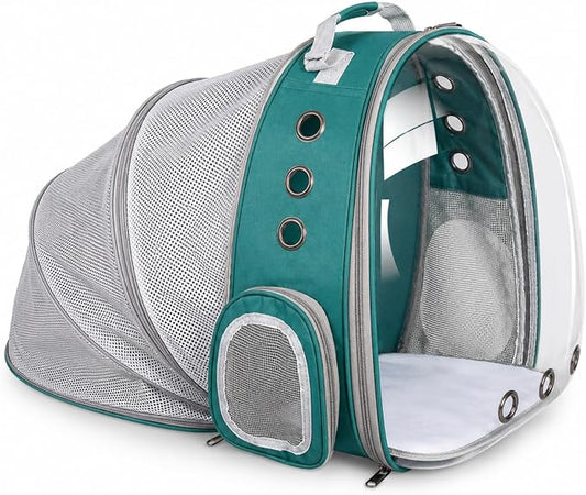 Expandable Cat Carrier Backpack for Cats & Dogs, Bubble Window Pet Travel Backpack with Breathable Mesh, Anti-Collapse Structure, Side Door, Safety Leash, for Vet Visits, Hiking, Outdoor, Green