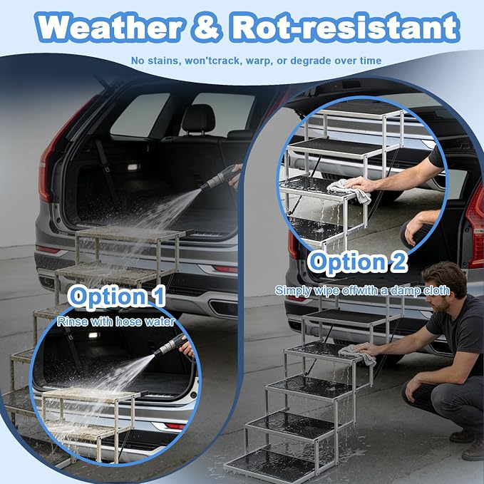 Dog Steps for Car & SUV – 6-Step Foldable Pet Stairs for Large Dogs, Non-Slip Heavy-Duty Plastic Dog Stairs, Lightweight & Portable Vehicle Access, Great Alternative to Dog Ramp for Truck