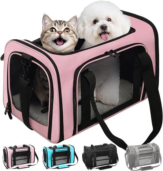 Soft-Sided Cat Carrier Expandable Pet Carrier Airline Approved Mesh Travel Carrier Up to 15lbs for Cats Small Dogs Collapsible Escape-Proof with Shoulder Strap Washable (18x11x11 Pink)