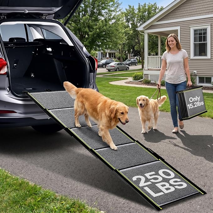Upgraded Lightweight Dog Ramp for Large Dogs, 71" Long & 20" Extra Wide Telescoping Dog Car Ramp, Up to 250 LBS, Non-Slip Loofah Surface, Portable Outdoor Pet Ramps for Dogs to Get in SUV/Truck/Rv