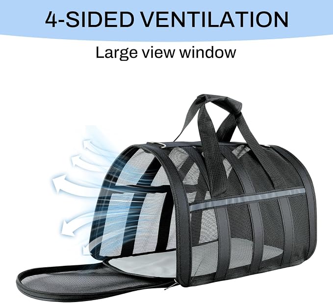 Soft Sided Pet Carrier, Airline Approved Dog Cat Travel Bag with Mesh Windows, Collapsible Portable Pet Carrier for Small Medium Dogs Cats (Black)