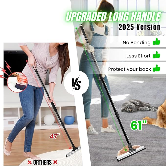 Carpet Rake for Pet Hair Removal & Fluffing Matted Carpet – 61" Adjustable Handle, Deep Clean Dog & Cat Hair Remover, Reusable Scraper for Rugs, Low Pile Carpet, Couch & Stairs