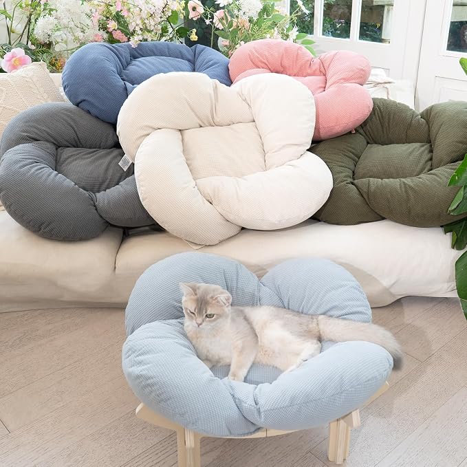 CHEERHOME PETS Elevated Cat Bed Wooden with Cushion Fluffy Pet Couch Sofa for Indoor Cats Raised Kitty Lounge Chair Suitable for Puppy, Cat Furniture(Pink)