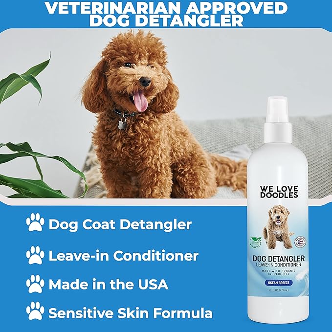 We Love Doodles Dog Dematting Brush & Rake, Dog Detangler Spray (Ocean Breeze) for Dogs, Bundle - Stainless Steel Blades - Made in the USA