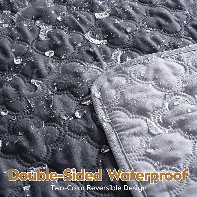 Waterproof Dog Blanket, Couch Cover for Dogs Washable, Reversible Dog Bed Cover.(Dark＆Light Grey, 82 X 82 Inch - 1 Pack)