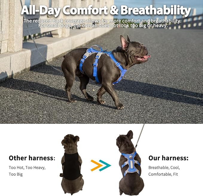 Escape Proof Harness - No Slip Dog Harness, Fully Reflective with Handle, Breathable, Durable, Adjustable Vest for Medium Dogs Walking, Training, and Running Gear (Sea Blue, M)
