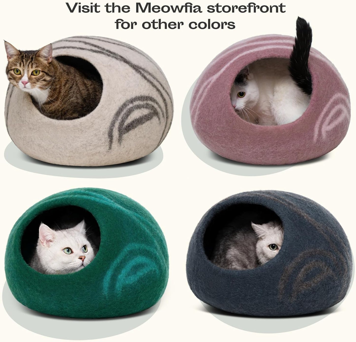 MEOWFIA Cat Cave – Premium Felt Cat Bed for Indoor Cats, Handmade 100% Merino Wool (Large, Deep Azure)