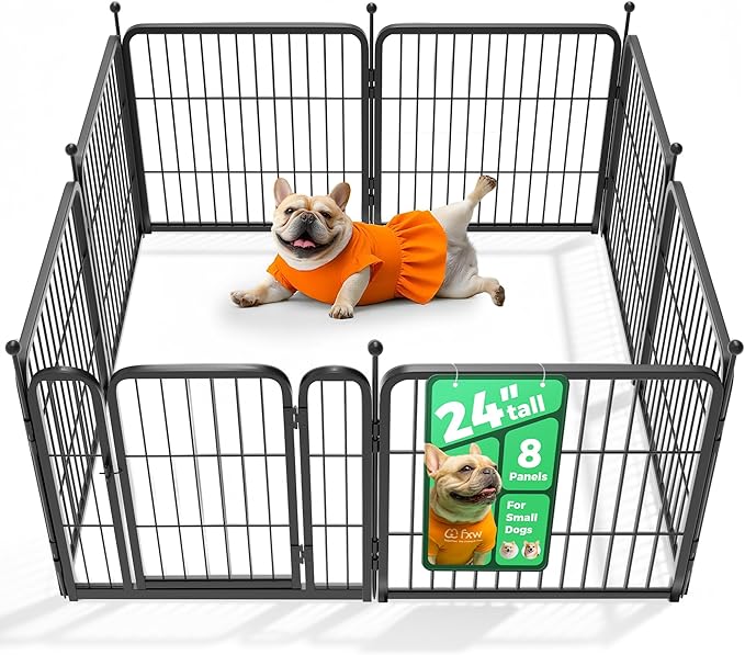 FXW Rollick Unleashed Dog Playpen for Indoor, Yard, RV Camping, 24 inch 8 Panels for Small and Puppy Dogs, Black│Patented