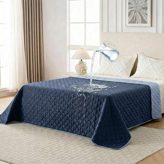 Waterproof Dog Blanket, Couch Cover for Dogs Washable, Reversible Dog Bed Cover, Couch Furniture Protector. (Dark＆Light Blue, 68 X 82 Inch - 1 Pack)