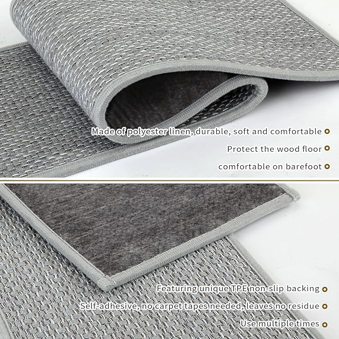 Stair Treads Non Slip for Wooden Steps Indoor 9" x 30" 4 Pack Extra Wide Stair Tread Carpet Stairs Runner, Step Pads with Reusable Adhesive for Dogs Kids Elders, Machine Washable, Light Grey