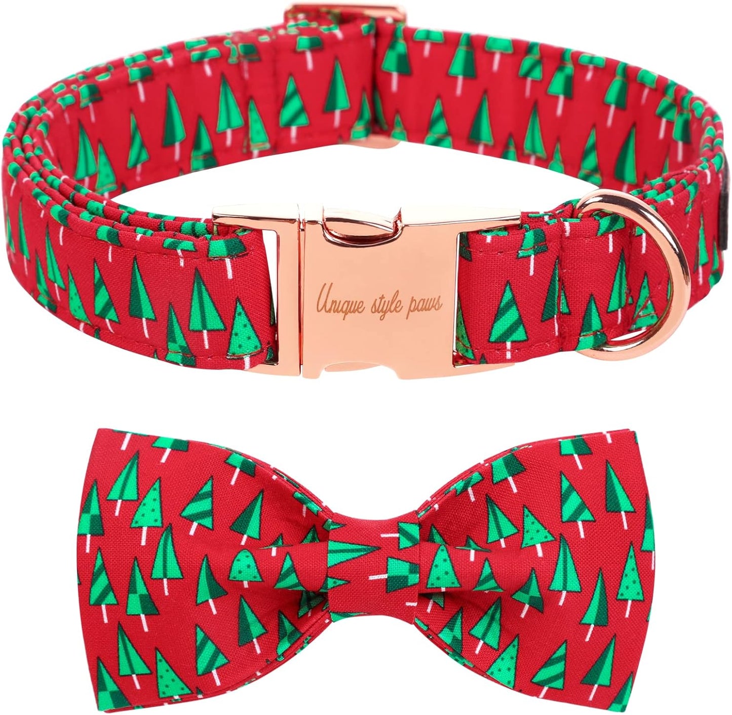 Unique style paws Christmas Dog Collar with Bow Best Winter for Small Medium Large Dogs -Christmas Tree-S