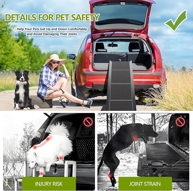 Dog Ramp for Cars SUV Truck-17.3"x71" Heavy Duty Foldable Wide Outdoor Pet Stairs with Non-Slip Surface Portable Folding Design for Large Dogs Up to 250lbs (71" L x 17.3" W)