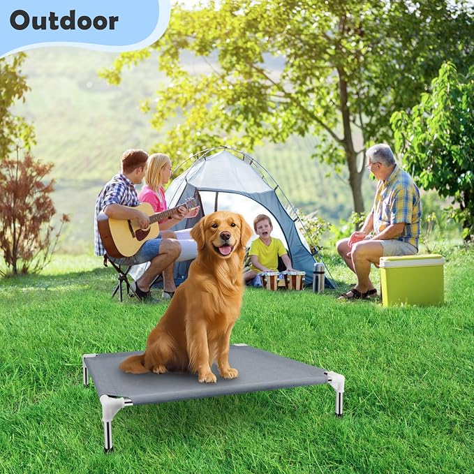 Elevated Dog Bed, Raised Outdoor Dog Bed for Medium Dogs, Portable Pet Cots | Cooling Elevated Bed for Dogs, Portable Pet Cots, No-Slip Rubber Feet, Double Layer Polyester Cotton, 34"L x 26"W x 6.5"H