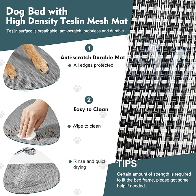 Elevated Outdoor Dog Bed with Canopy Raised Dog Cot with Shade Large Dog | Outdoor Dog Bed with Removable Wider Shade & Stable Anti-Slip Feet for Camping Raised Dogs Cot for Large Pets, Dark Gray
