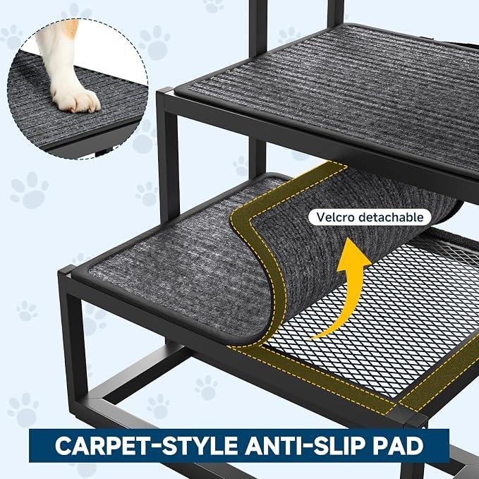 Dog Ramp for Car, Foldable Dog Steps for Car with Non-Slip Surface, Dogs Stairs for Cars, High Beds, Truck, Supports up to 250lbs, 5 Steps