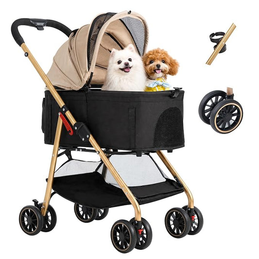 MILA&LOUIS Dog Stroller Pet Stroller for Medium Dogs Durable PU 4-Wheel Dog Strollers for Small Dogs Lightweight Foldable Dog and Cat Stroller Dog Stroller for Dog 55 Lbs with Cup Holder