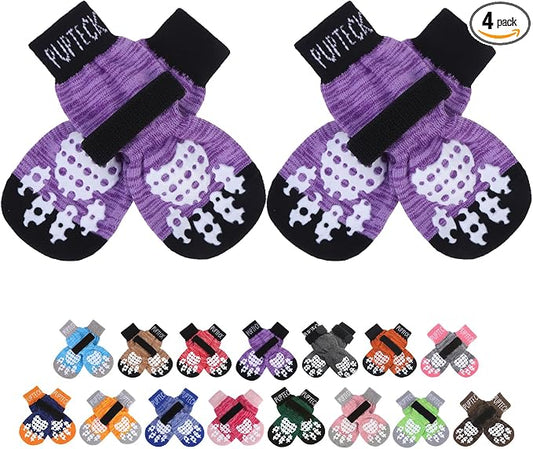 PUPTECK Anti-Slip Dog Socks with Double Sides Grips for Small Medium Large Dogs Hardwood Floors Prevents Licking, Dog Shoes for Hot Pavement Traction Control Paw Protector for Senior Dogs