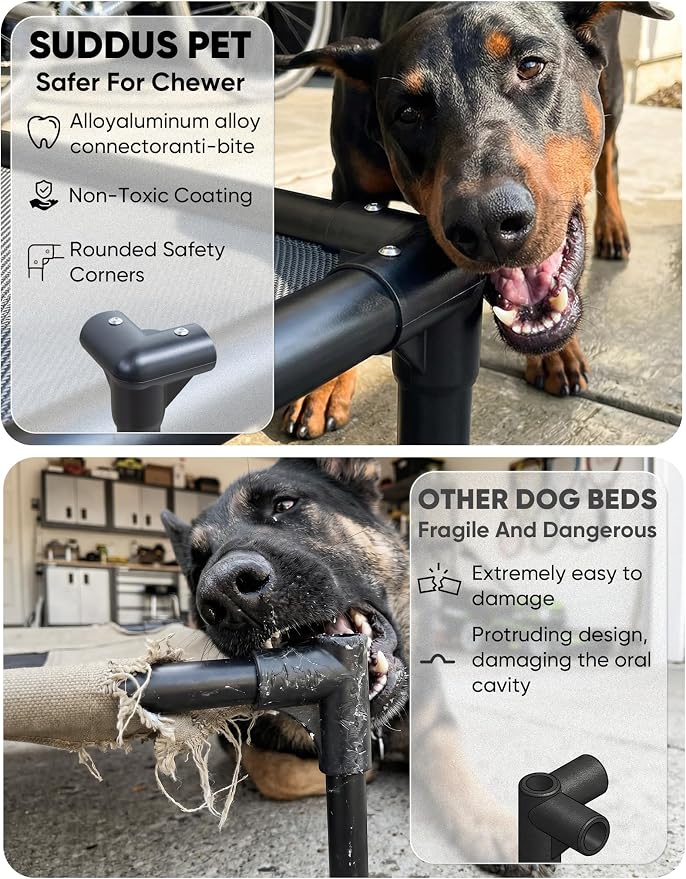 Elevated Dog Bed Waterproof Outdoor, Portable Raised Dog Bed, Dog Bed Off the Floor, Chew-Proof Dog Bed Easy Clean Indoor or Outdoor Use，XX-Large, 56 * 37.5 * 9in, Grey
