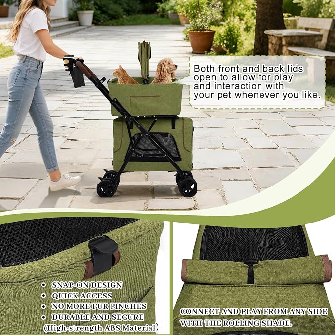 Double Pet Stroller, Foldable Dog Stroller with Detachable Carriers, All-Terrain Wheels, Cup Holder, Storage Bag, for Medium Dogs up to 20 lbs