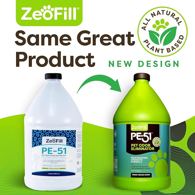 ZEOFILL PE-51 Pet Odor Eliminator - Outdoor Odor Eliminator for Pets, Cat Urine, Dog Pee, and Poop | Artificial Turf, Lawn, Yard, Decks & Patio Smell Remover | Natural Eco-Friendly Enzymes | 2 Gallon