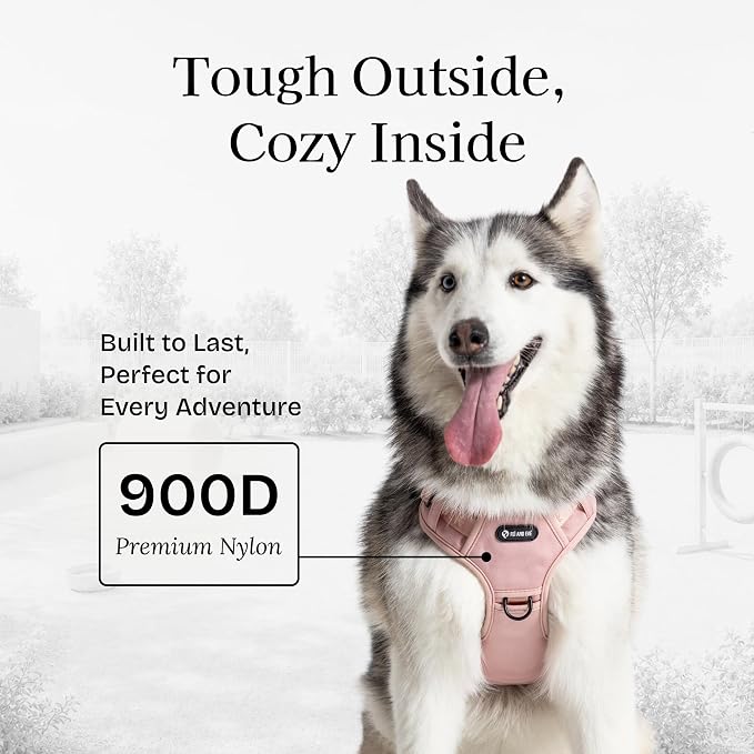 Fei & Eve Classic Dog Harness, MagEase Magnetic Buckle | 3-Point No-Pull Control, Dual Handle Support, 900D Nylon, Tactical Patch Panel, Heavy Duty, Medium, Pink