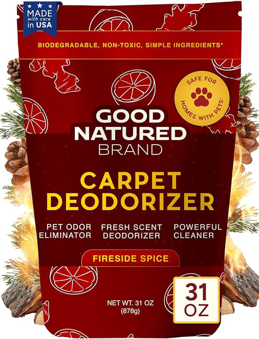 Good Natured Brand | Carpet Deodorizer & Freshener Powder | 31 oz Pet Odor Eliminator for Strong Odor & Pet Urine | Fresh Natural Fireside Spice Scent | Safe for Homes with Pets