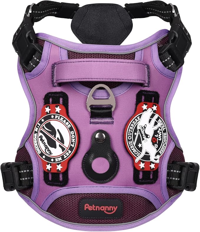 Petnanny Tactical Dog Harness No Pull Service Dog Vest M Purple | Tactical Dog Vest with breathable mesh & hook loop panel, no pull harness for walking training, adjustable fit