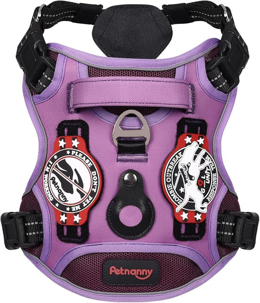 Petnanny Tactical Dog Harness No Pull Service Dog Vest M Purple | Tactical Dog Vest with breathable mesh & hook loop panel, no pull harness for walking training, adjustable fit