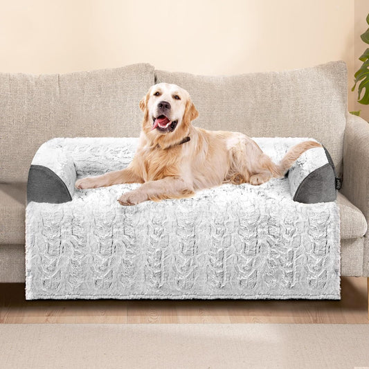 Calming Large Dog Bed for Couch – 41"x37" Washable Non-Slip Plush Sofa Protector for Dogs, Removable Cover, Soft Furniture Mat in Grey
