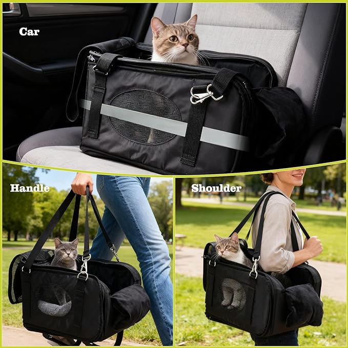 Mity rain 3 in 1 Cat Car Seat for Center Console with Cushion for Travel | Portable Carrier for Shoulder Handle Car, Foldable Pet Armrest Booster Seat for Small Dogs & Cats (Up to 15lbs)