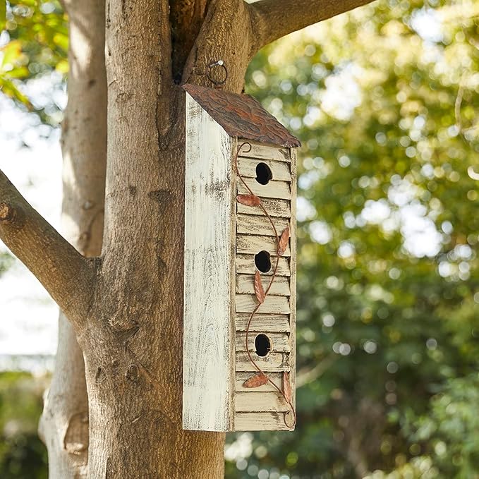 Glitzhome 17.95" H Wooden Three-Tier Hanging Distressed Garden Birdhouse Decorative Bird House for Outdoors