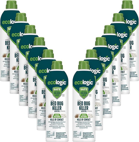 Ecologic Bed Bug Killer Aerosol, 14 Ounces, Aerosol Formula Made With Lemongrass Oil And Cornmint Oil For Use On Seams, Edges And Tufts Of Mattresses, Bed Frames, Suitcases And More, 12 Pack