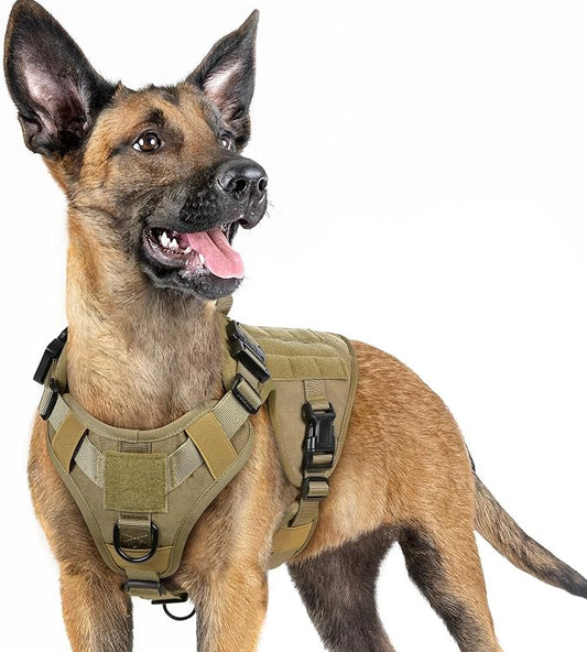 rabbitgoo Tactical Dog Harness for Small, Heavy Duty Military No Pull Vest | Sturdy Metal Buckles, 5 Adjustments, Molle System, Powerful Pullers for Training, Hunting, Outdoor, Brown, Small