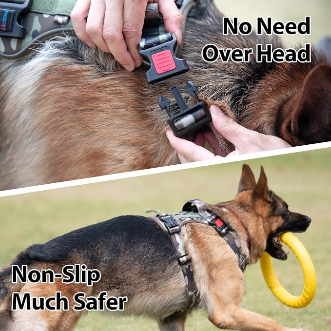 No Pull Tactical Dog Harness,Service Dog Vest Molle & Loop Panels | Army Green XL, Metal Front & Back D-ring, Reflective, Easy Control with Padded Handle for Small Medium Large Dogs