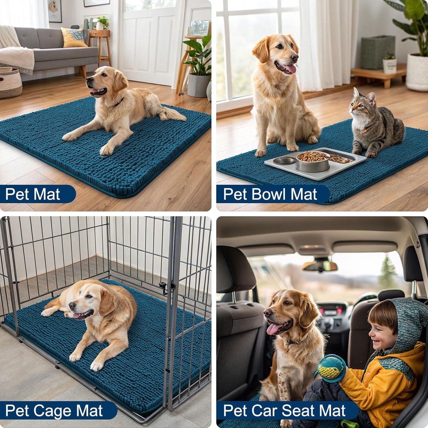Smiry Dog Door Mat for Muddy Paws 36x24, Absorbs Moisture and Dirt Doormat, Non-Slip Washable Quick Dry Chenille Front Door Mat Indoor Entrance, Entryway Carpet for Inside Floor, Atlantic Blue